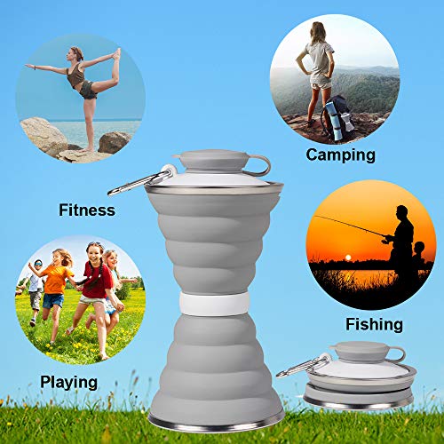 collapsible water bottle camping cup with carabiner reuseable silicone foldable leak proof portable sports travel water bottles for outdoor travel gym hiking bpa free cycling cups with carabiner