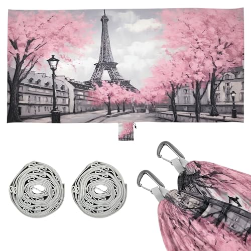 Haskirky Paris Eiffel Tower Camping Hammock, Single Portable Hammocks with Tree Straps & Attached Carry Bag, 330Lbs Capacity Perfect for Outside Indoor Hiking Beach Backpack Travel