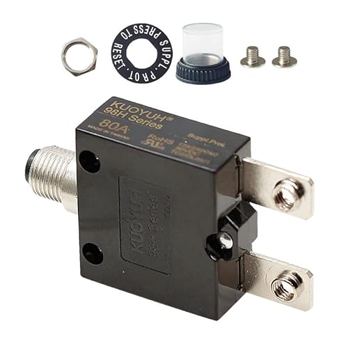 Kuoyuh Usa 80 Amps 98H Series Anti-Slip Screw Connect Terminals Push-To-Reset Thermal Circuit Breaker With Transparent Waterproof Button Dust Cover #TOP23