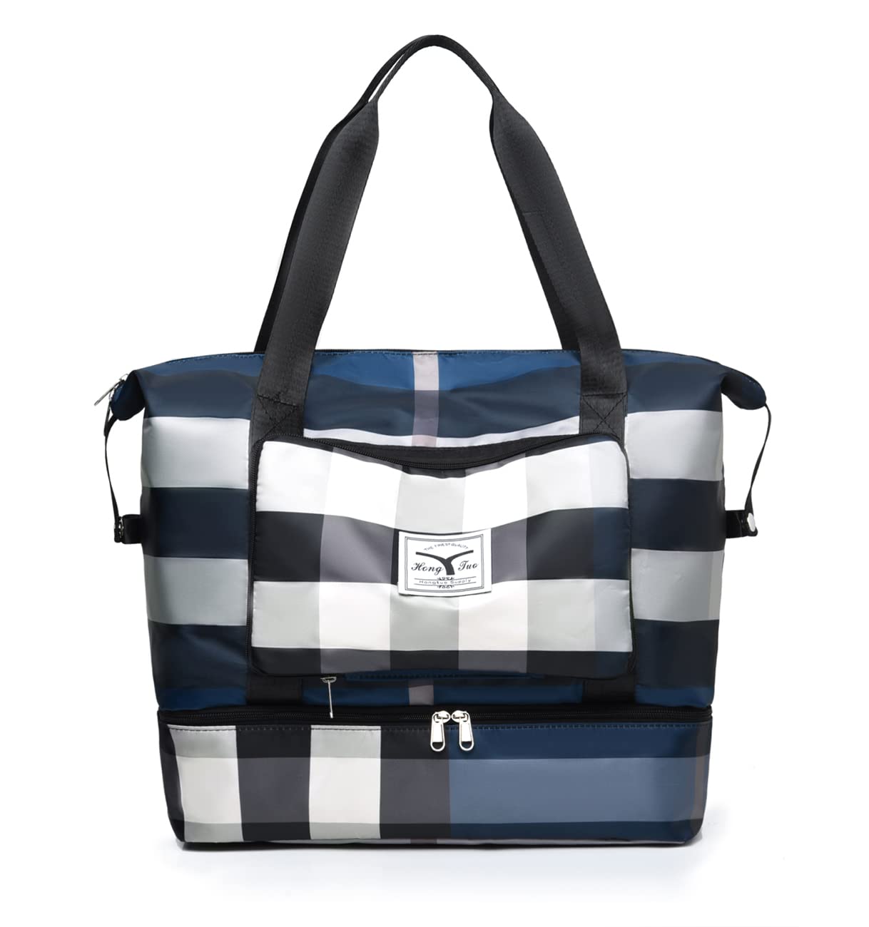 NWLR New Foldable Dry/Wet Separation Travel Duffel Bag with Shoe Compartment Large Capacity Folding Weekender Overnight Bag Lightweight Waterproof Gym