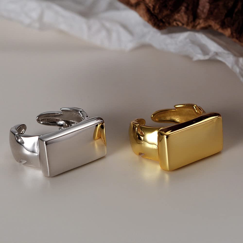 HGJH Anello in Argento 925 da Donna,Anelli Regolabili per Donna Quadrati Lucidi in Argento Sterling 925 Semplice Anello per Dito Indice FEDI Nuziali FEDI Promesse per Ragazze Signore