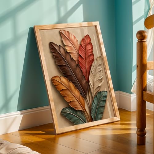 Image of NoWorries 3D Colorful Leaf Wall Painting with Frame Set of 1 | Premium Textured Botanical Leaves Artwork, Luxury Nature Wall Decor for Living Room, Bedroom, Office and Home Decoration (3d Art-7,13x19inch)