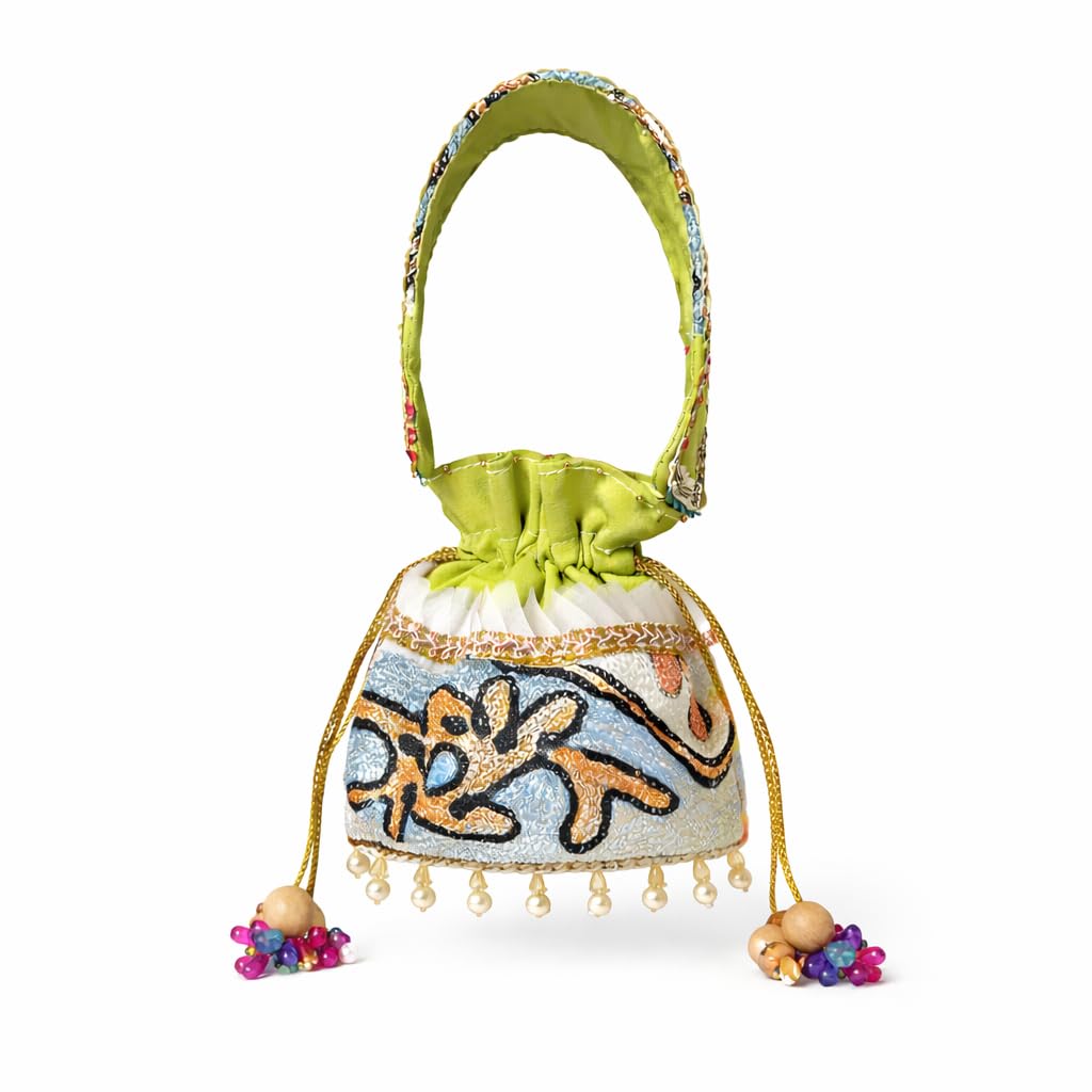 Woca Design Lime Grace Handcrafted Potli Bag Small Elegant Clutch for Women Genuine-image-39