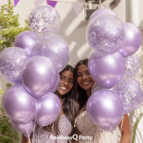 Image of RainbowQ Metallic Light Purple Balloons: 55Pcs 12 inch Chrome Lavender Confetti Balloon Lilac Latex Balloons for Birthday Anniversary Wedding Decoration