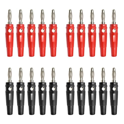 OMJMYY 20 Stück Bananenstecker 4mm Bananenstecker Lautsprecher Vernickelt Schraubbar Banana Plug 20A Banana-Steckverbinder High End für Lautsprecherkabel AV Receiver HiFi Receiver