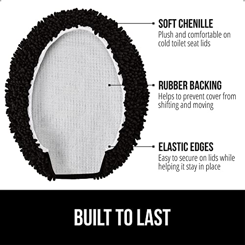 Image of Gorilla Grip Original Shag Chenille Bathroom Toilet Lid Cover, 19.5 x 18.5 Inches Large Size, Machine Washable, Ultra Soft Plush Fabric Covers, Fits Most Size Toilet Lids for Bathroom, Black