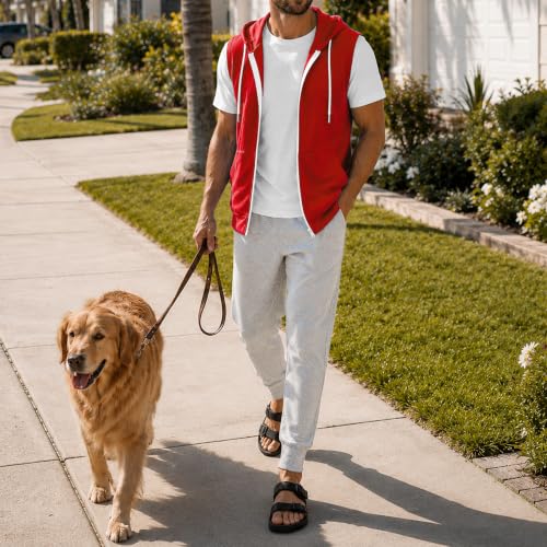 Image of Ohoo Mens Slim Fit Sleeveless Lightweight Zip Up Hooded Sweatshirt Vest Hoodie