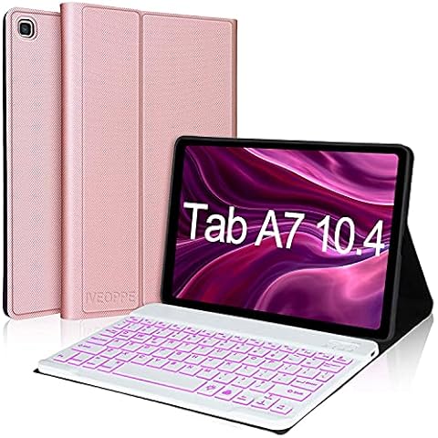 IVEOPPE Samsung Galaxy Tab A7 10.4 inch 2020 Keyboard Case, Slim Smart Cover with Detachable 7 Colors Backlit Keyboard Compatible with Galaxy Tab A7 2020 (SM-T500/T503/T505/T507),Rose Gold Cover