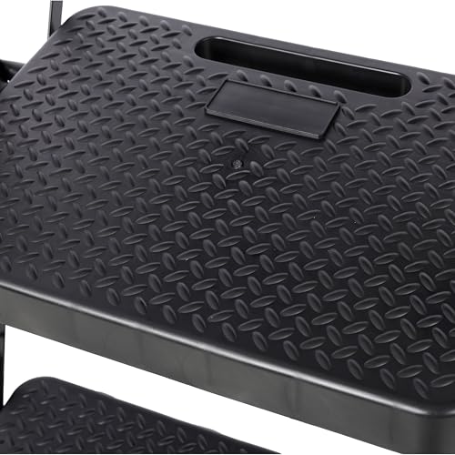Image of Step Ladder 5 Step Folding, Sturdy Ladder for Home, Lightweight Steps Stool with Top Tool Slot, Portable Steel Ladders with Anti-Slip Pedal and Convenient Handrail, 330 LBS Load Capacity, Black