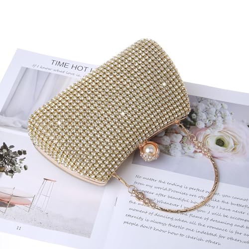 Image of Women's Sparkly Rhinestone Clutch Purse Evening Shoulder Bag | Crystal Glitter Sequin Handbag With Handle & Chain, Convertible Crossbody Bag For Bridal Wedding Party Prom or Formal Events