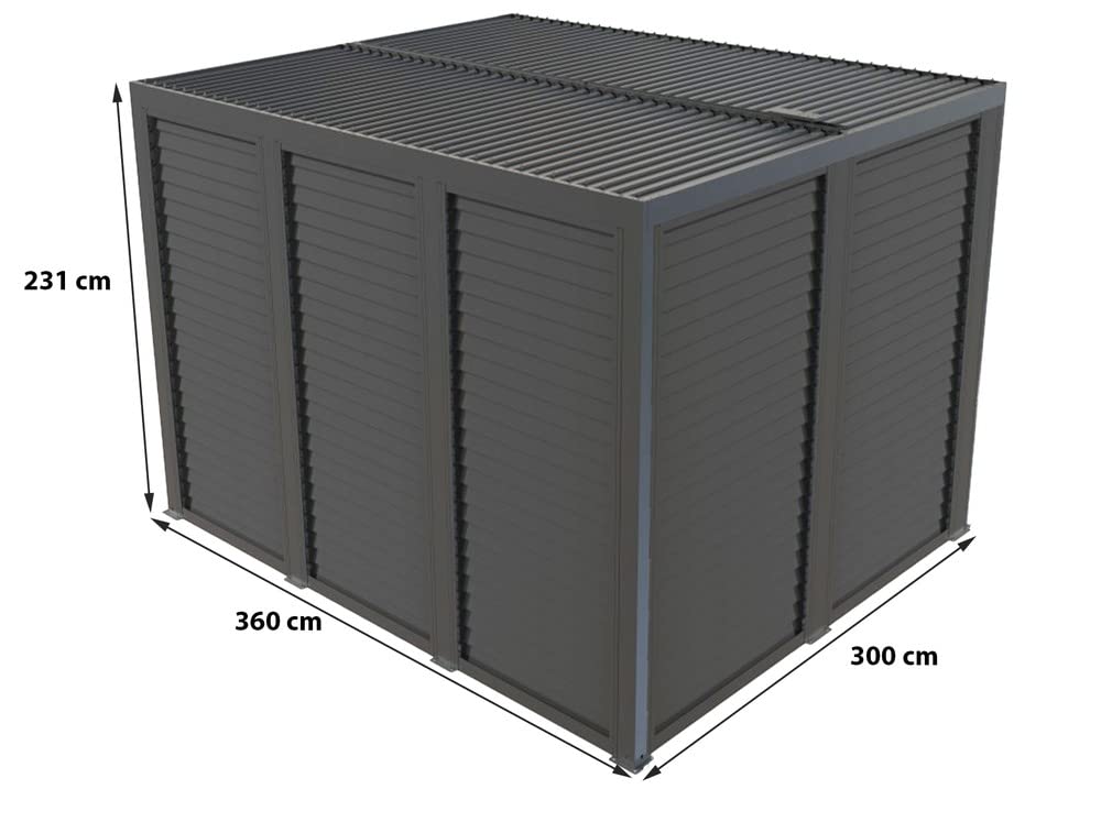 Pergola bioclimatique + ventelles alu Mobiles côté 3 m + côté 3,60 m - 10,80 m2 - Alu