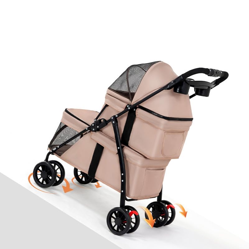 YYW Double Pet Stroller for Dogs and Cats, One-Hand Foldable Dog Stroller with Cup Holder
