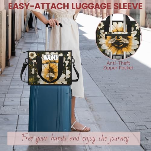 Custom Sunflower Honeybee Travel Duffle Bags for Women Weekender Overnight Spring Farmhouse Carry on Tote for Airplanes Business Hospital Gym with Toiletry Bag 3Pcs Set4