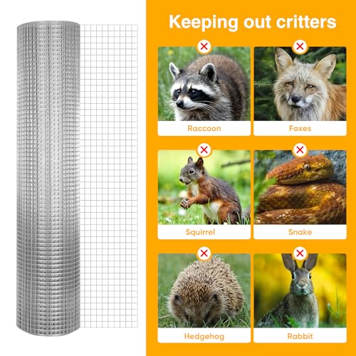 PAULEEN Chicken Wire Mesh 1/2inch 48inx50ft 19Gauge,Hot Dipped Galvanized After Welding Wire Mesh Roll,Hardware Cloth,Raised Garden Bed Plant Supports Poultry Netting, Welded Fence Rabbit Cage