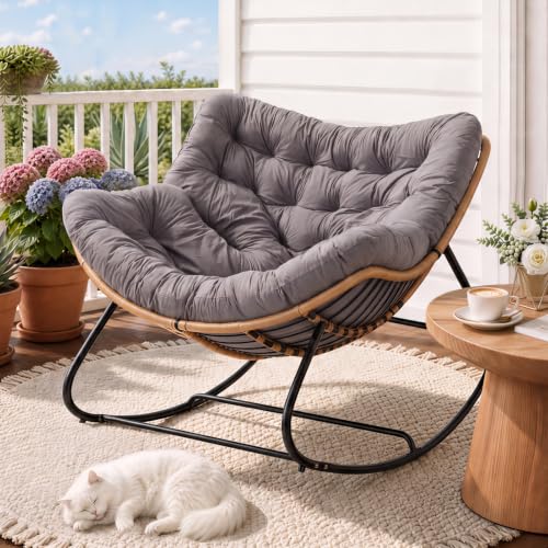 Image of Warmiehomy Oversized Indoor Outdoor Rocking Chair with Thick Cushion, Grey