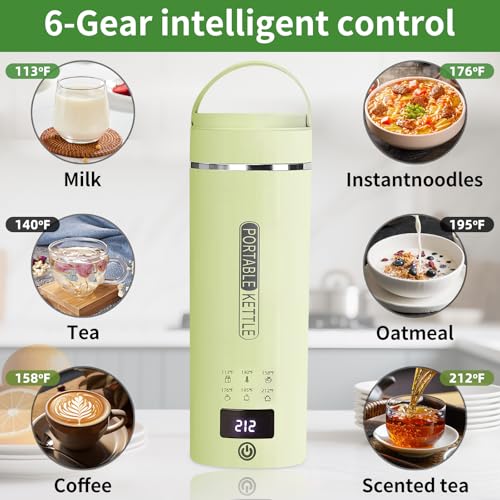 Image of Green Travel Electric Kettle with LCD Display, 6 Temperature Settings, 450ml / 15.2oz, 304 Stainless Steel, Auto Shut-Off and Dry Boil Protection, Compact and Portable Electric Kettle