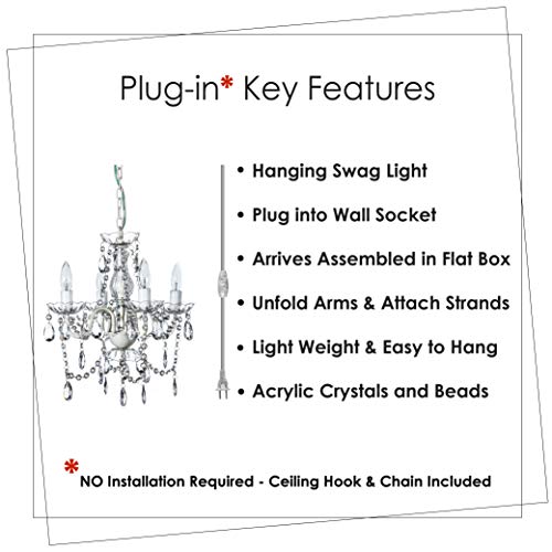 Image of The Original Gypsy 4-Light Plug-in Crystal Swag Chandelier, White