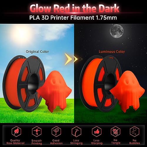 Image of SUNLU Glow in The Dark PLA Filament, Neatly Wound Luminous PLA 3D Printer Filament 1.75mm Dimensional Accuracy + /- 0.02mm, Fit Most FDM 3D Printers, 1kg Spool (2.2lbs), (Red PLA, Glow Red)