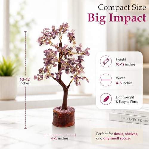 Image of Amethyst Gemstone Tree Decor for Home & Office | Purple Crystal Bonsai Tree with Wooden Base | Healing, Stress Relief & Positive Energy | Vastu Feng Shui Spiritual Decor