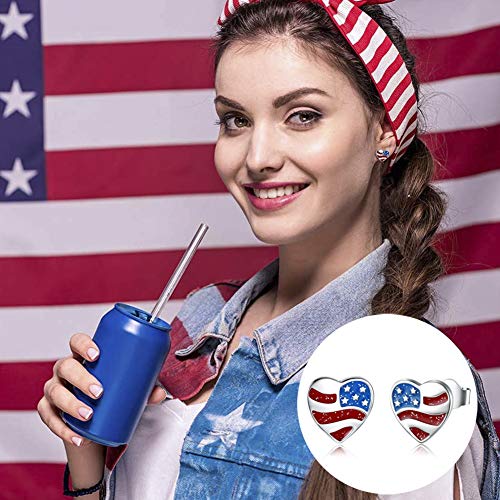 Usa Flag Dangle Earrings For Women: 925 Sterling Silver American Patriotic Red White And Blue Star Drop Earrings America Independence Day 4Th Of July Patriotic Jewelry Gifts For Teens Girls (Heart Flag Stud Earrings) #TOP1