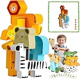 Maxricus Montessori Wooden Stacking Toys for 1-3 Year Old Boys & Girls – Animal Building Blocks for Toddlers | Educational Baby Toys 18+ Months | Birthday Gifts for 1+ Year Old Kids​