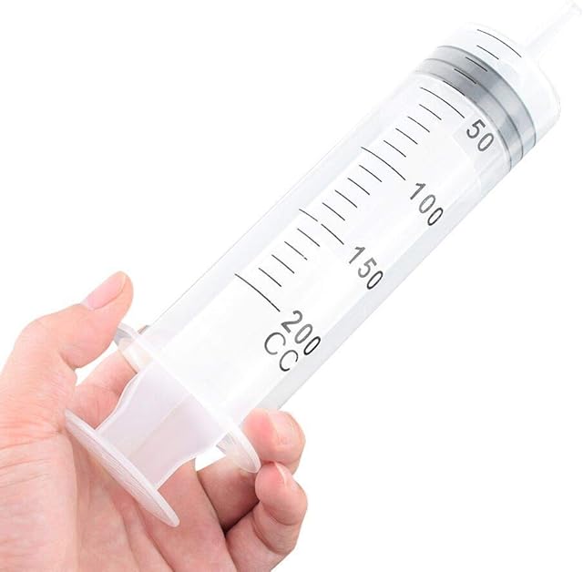 Disposable Plastic Injector Syringe No Needle 200mL For Lab Nutrient Measuring, Mini Garden Watering, Liquids Preparing, Ink Adding, Drawing Oil, Dog/Pig/Calves Feeding, Nursing Tools, 200cc, 1Pc