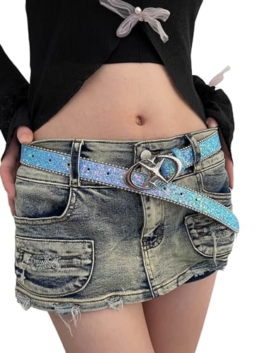 Bling Glitter Y2K Leather Belt for Women Girls Metal Star Buckle Waist Belt Waistband for Jeans Dresses4