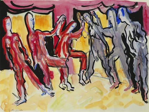 Pintura mural vintage sobre lienzo: grupo de danza Mary Wigman de Kirchner (60x90cm)