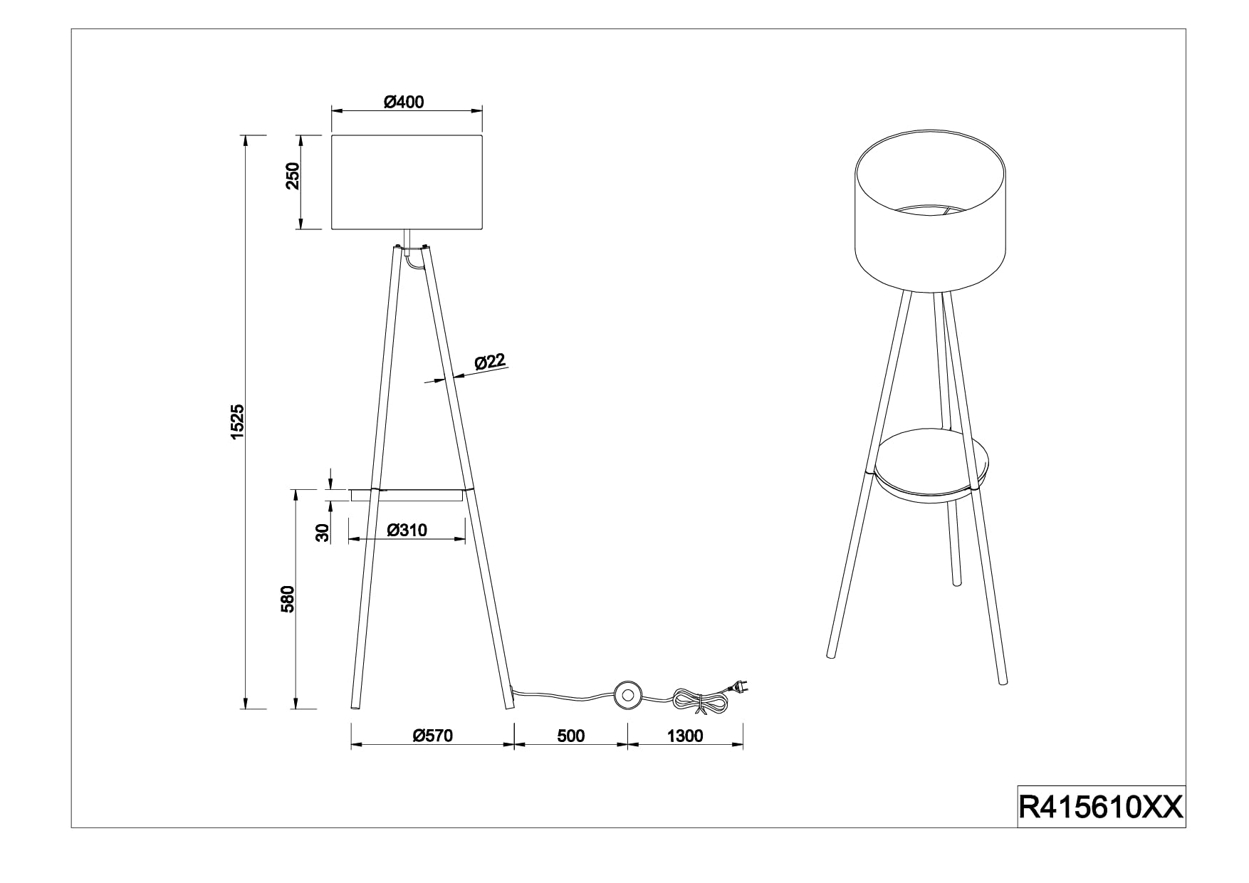 Reality Leuchten Stehleuchte Colette R41561032, Metall Schwarz Matt, Schirm Stoff Taupe/Goldfarbig, exkl. 1x E27