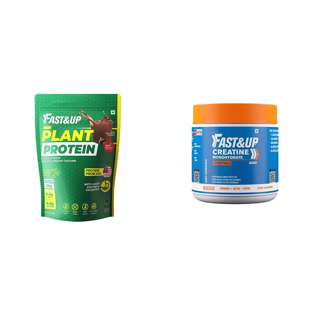 Fast&Up Vegan Plant Protein (31g Protein – Pea isolate & Brown Rice protein blend (1.41 kg, 3.10 Lbs - Chocolate Flavor) & Creatine Monohydrate (Pack of 250g Powder, 83 Servings, Unflavored) (B0CDDHGG1C) Amazon Price History, Amazon Price Tracker