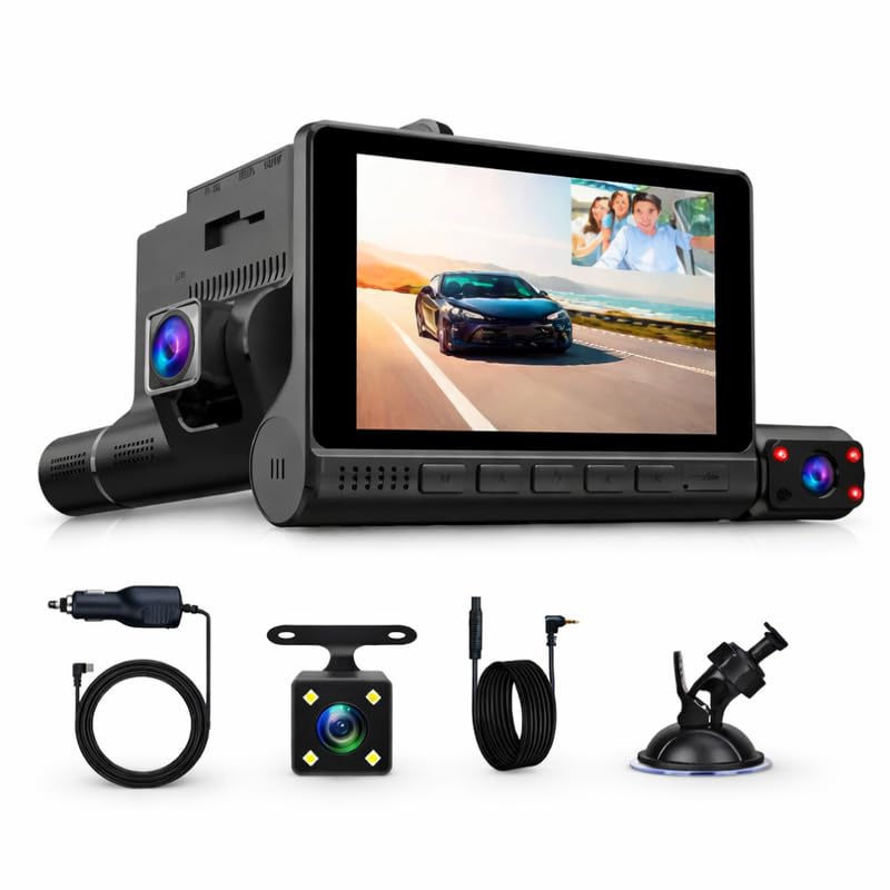 Drumstone 𝟏𝟓-𝐘𝐞𝐚𝐫 𝐋𝐨𝐧𝐠-𝐋𝐢𝐟𝐞 𝐖𝐚𝐫𝐫𝐚𝐧𝐭𝐲 Car Dashboard Camera, Ultra HD 1440p Triple Lens Dash Cam, Large Responsive Touch Screen Display, Auto Loop Recording, Parking Mode