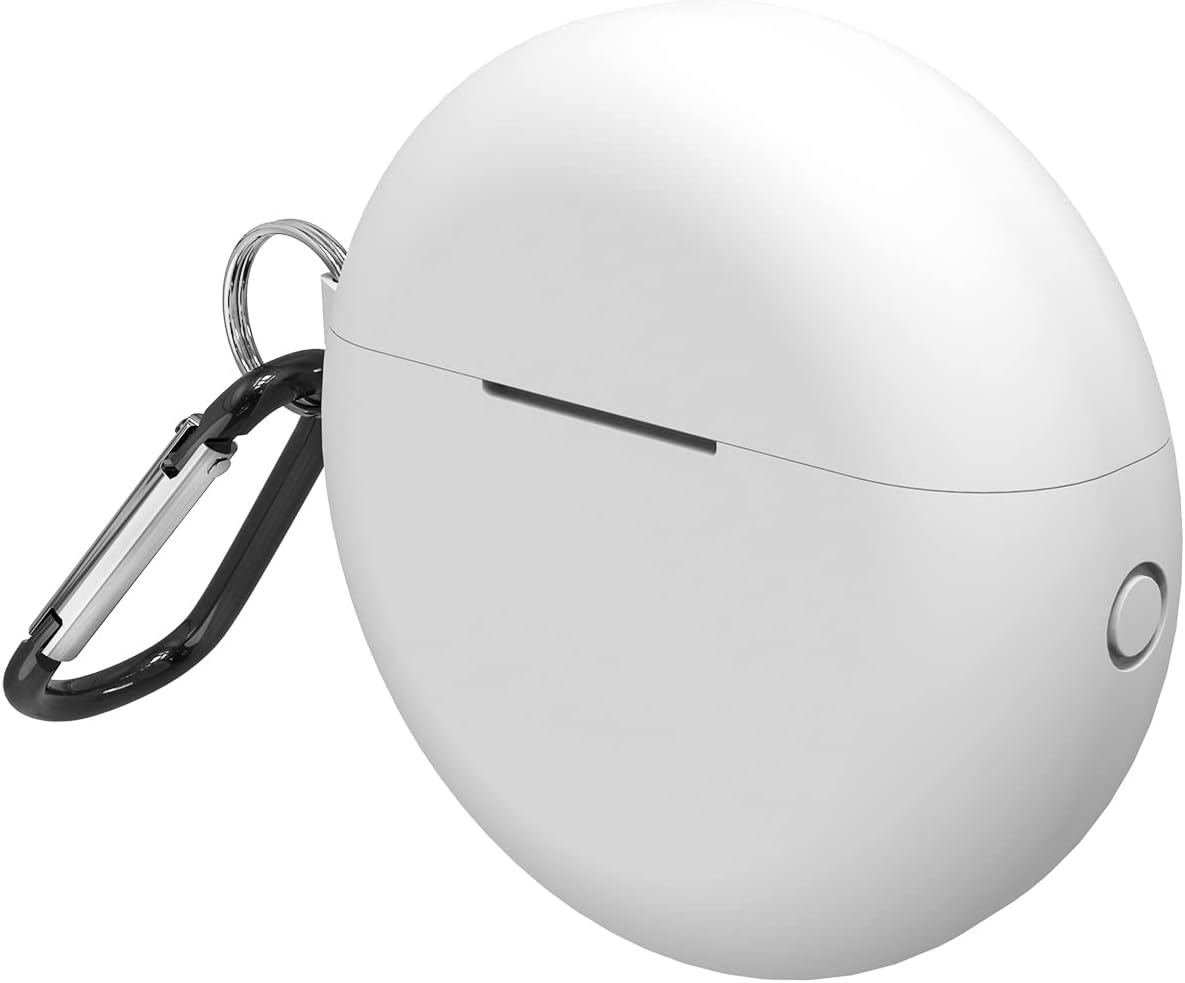 Geekria Silicone Case Cover Compatible with Huawei FreeBuds 3 2019 True Wireless Earbuds, Protective Earphones Skin Cover with Keychain Hook, Charging Port Accessible (White)