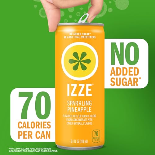IZZE Sparkling Water Juice Beverage Blend, Pineapple, No Sugar Added, 8.4 FL OZ, 24 Cans - Thumbnail 6