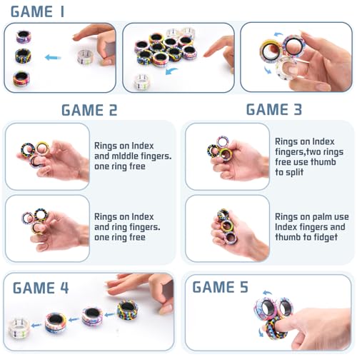 Image of 12Pcs Magnetic Adults Fidget Toys Rings,Stocking Stuffers for Kids 8-12,Fidget Spinner Rings for Anxiety Relief Therapy ,Party Favors Gifts for Teen Boy and Girl