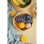 HITOMEN Handmade Rattan Bread Baskets Round Wicker Fruit Serving Storage Bowls, Natural Woven Decorative Kitchen Counter Organizing (Honey Brown) M-10.2'' - Image 2