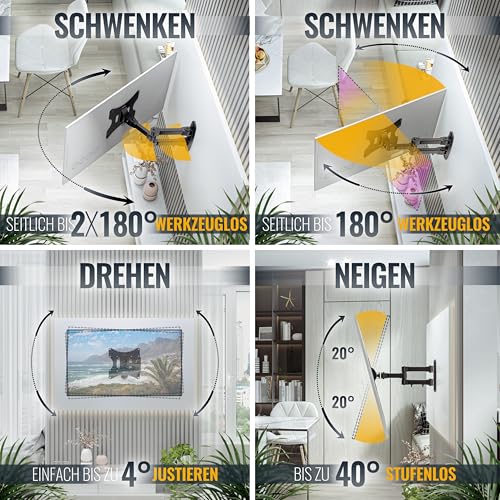 RICOO TV Wandhalterung Schwenkbar Fernseher Halterung für 32-43 Zoll Schwenkarm Fernsehhalterung für Wand S2522 Wand-Halter Neigbar Flach OLED Curved Fernseh-Arm bis 15 Kg & VESA 200 x 200 mm – Bild 4