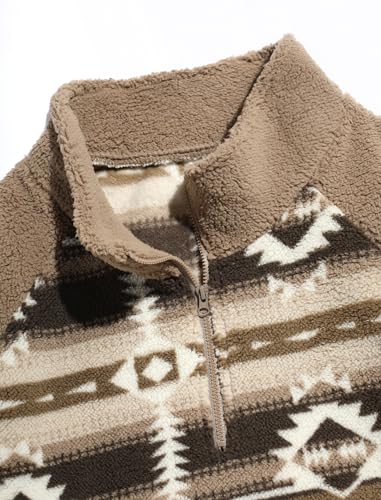 Image of ZAFUL Men 1 /4 Zipper Ethnic Aztec Fleece Unisex Winter Sweatshirt Tops 2026 | Funnel Neck Fluffy Polar Fleece Faux Sherpa Soft Thermal Pullover Kangaroo Pocket Jacket Hoodie Tops