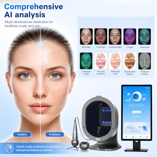 JSMDLN Ai Skin Analyzer - 13,3/21,5 cala, maszyna do analizy skóry 3D profesjonalna maszyna do twarzy, 36 milionów pikseli, 8 spektralnych analizatorów wilgotności twarzy do salonów piękności, centrów