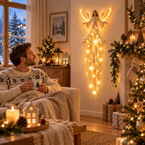 Lighted Nativity Wall Decor, Christmas Angel Wall Light with Bethlehem Star - image 3