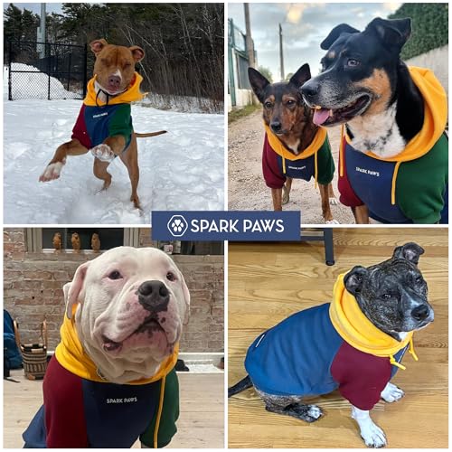 Image of Spark Paws Dog Hoodie - Premium Dog Sweater for Small, Medium, and Large Dogs | Warm Outfits for French Bulldogs, Pitbull, Puppy, Winter Jacket Alternative - Primary Color Block - 3XL