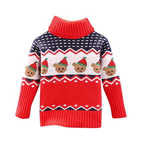 Cartoon Bears Print Sweaters for Toddler Kids Girls Boys Turtleneck Thick Knitted Xmas Pullover Winter Warm Tops