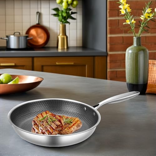Wok de acero inoxidable con diseño Honeycomb 18.1x10.2x1.9in miniatura 4