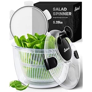Joined Large Salad Spinner with Storage Lid, Drain, Bowl, and Colander – Quick and Easy Multi-Use Lettuce Spinner, Vegetable Dryer, Fruit Washer, Pasta and Fries Spinner – 5.28 Qt