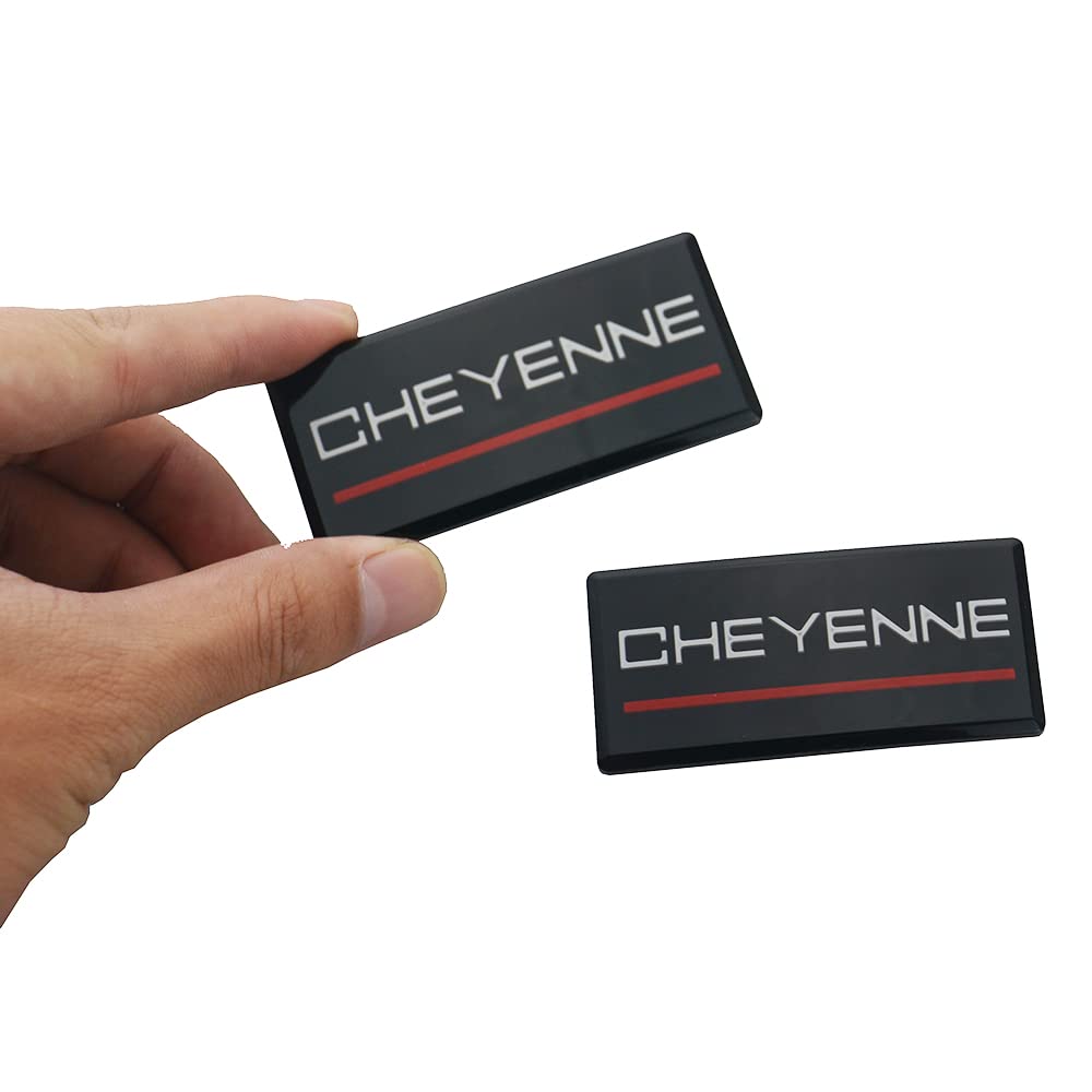 2Pc Cheyenne Cab Emblem Badge Logo Roof Pillar Replacement for 88-98 Silverado (Black Red Chrome)