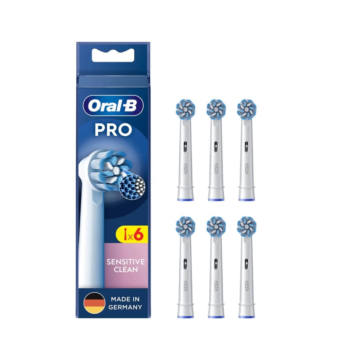 Oral-B Pro Sensitive Clean - Cabezales para cepillo de dientes eléctrico, 6 unidades, limpieza suave, innovadoras cerdas en forma de X, accesorio original Oral-B para cepillo de dientes, fabricado en GreenCircle Certified: Certified Environmental Facts Label