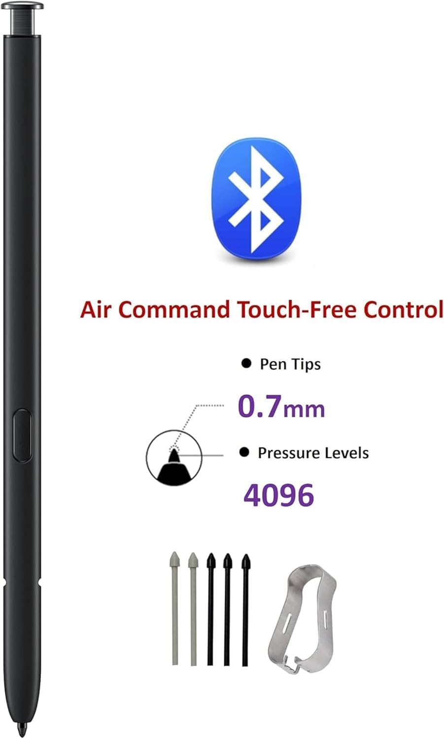 Galaxy S22 Ultra S Pen [WithBluetooth] Replacement for Samsung Galaxy S22 Ultra Stylus Pen, 4096 Pressure Sensor+ 5*Tips (Black)