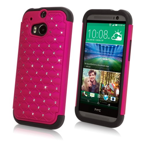BoxWave Case Compatible with HTC One (M8 2014) (Case SparkleShimmer Case, Sparkly Rhinestone Cover w/Shock Absorbing Bumper for HTC One (M8 2014) - Cosmo Pink