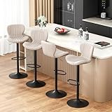 JAMFLY Bar Stools Set of 4, Leather Adjustable Barstools Counter Height Modern Bar Stools, Island Chairs Set of 4 for Kitchen, Beige