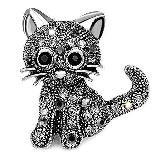 Gleamart Broche de gato con forma de animal de cristal retro para niñas y mujeres negro Cover