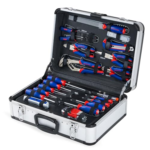 WORKPRO Haushalt Werkzeugkoffer Aluminum Werkzeugtrolley, Steckschlüssel-Satz Gabelschlüssel Universal Alu Werkzeugkiste 119-teilig